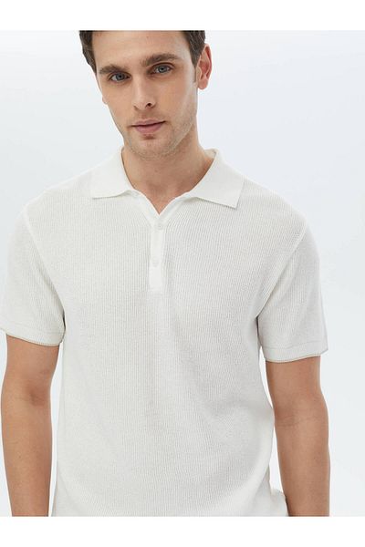 Kip Jacquard Ecru Polo Collar Knitwear