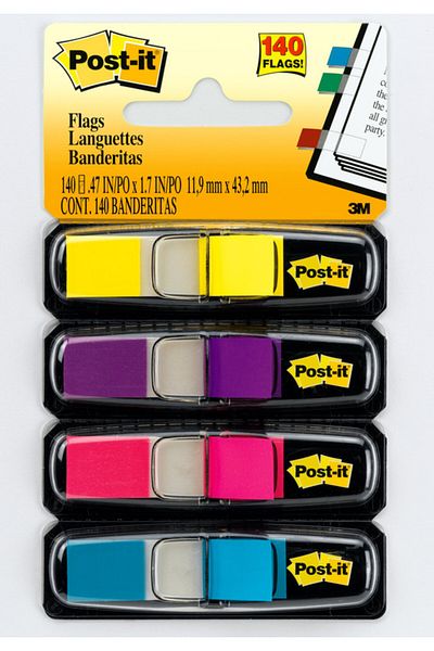 Post-it ® أعلام 683-4AB، 4 ألوان، 0.47 بوصة × 1.7 بوصة، 6 عبوات/كرتونة، 4 كرتونة/علبة