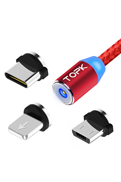 Choice كابل شحن مغناطيسي 3 في 1 أحمر بطول 1 متر (3.3 قدم) من TOPK شاحن هاتف م...