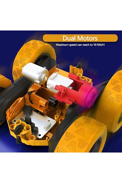 COOYA Remote Control Car, Double Sided 360°Rotating 2.4GHz Electric Race Stunt Toys for Kids, Yellow