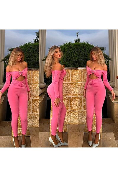 hipnoz butik Women's Stone Accessory Detailed Long Sleeve Jumpsuit (Original Visual)