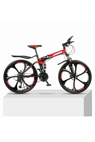 ETG 26 Inch Folding Mountain Bike, 24 Speed Full Suspension High-Carbon Steel Foldable Bicycle