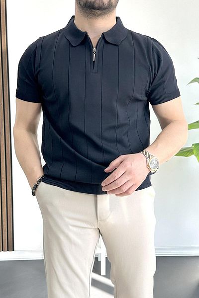 Edwox Ανδρικό μπλουζάκι με μισό φερμουάρ Polo γιακά Navy Blue Edw257