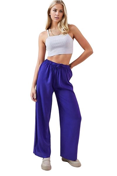 Cassime High Waist Wide Leg Purple Viscose Women's Summer Pants