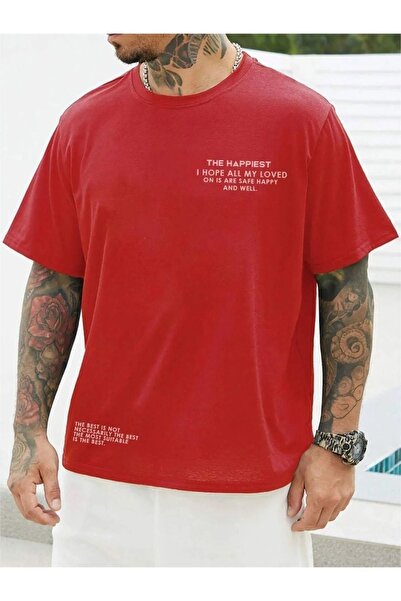 NO 601 Tricou oversize cu imprimeu Hapiest roșu pentru bărbați