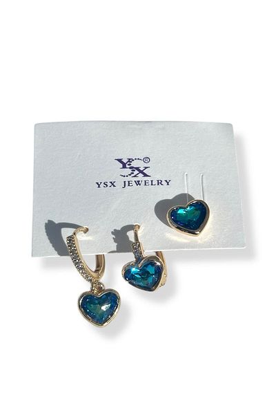 TAKIŞTIR Gold Color Heart Figured Stone Detailed Vip Ysx Earring Set