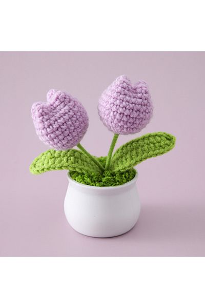 Choice D Tulip Handmade Crochet Flowers Potted Finished Woven Bouquet Artificial  Knitted Flower Valentine.