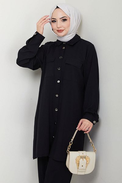 hafsamina BlackHM2685 Σετ δύο τεμαχίων με πουκάμισο με διπλή τσέπη