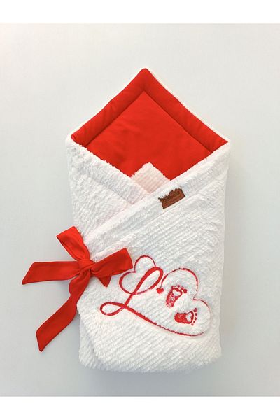 Bebella Winter Baby Blanket & Swaddle - Heart Pattern Embroidered Hospital Release Newborn - Special for New Year