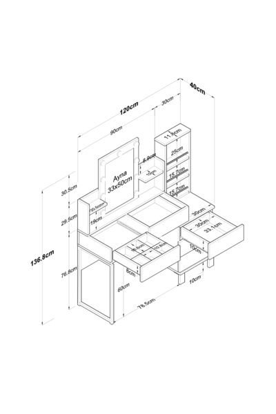 Rani Mobilya Rani BJ153 Hollywood Işıklı Aynalı Kulis Makyaj Masası 5 Çekmeceli Takı Düzenleyici Beyaz