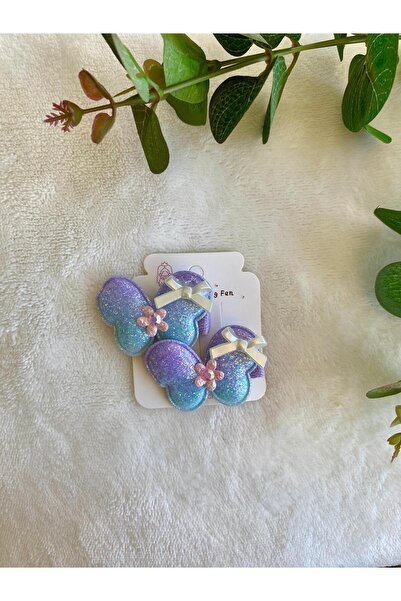 shop Kız Çocuk Kelebek Figürlü Simli Parlak Şık Bayramlık Mor Renk İkili Pens...