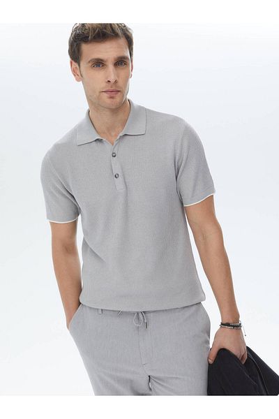 Kip Gray Polo Collar Jacquard Knitwear