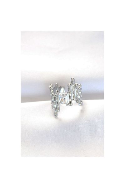 Skygo Silver Serrated Thick Baguette Ring - Adjustable Stone Design - TJ-BYK3104