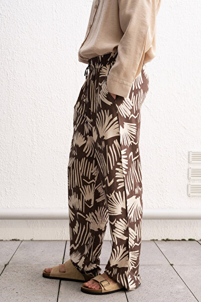 GIESTO Patterned Draped Brown Pants