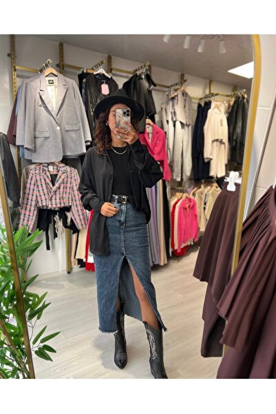 Butik Midi ön yırtmaçlı kot etek