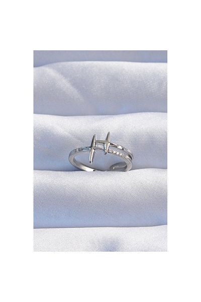 Skygo Brass Silver Color Zircon Stone 2-Piece Appearance Adjustable Star Model Ring - Tj-Byk3244
