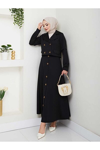 ESLEMNUR Biker Jacket Skirt Suit Button Detail