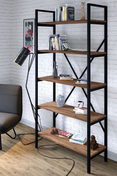 Ceramical Ktp 5 Tier Bookcase , Industrial Style Bookshelf For Living Room, Home Office - 90x180 Cm - Pine