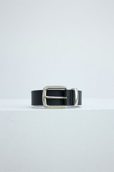 Suud Collection Black Mirel Nickel Buckle Leather Belt