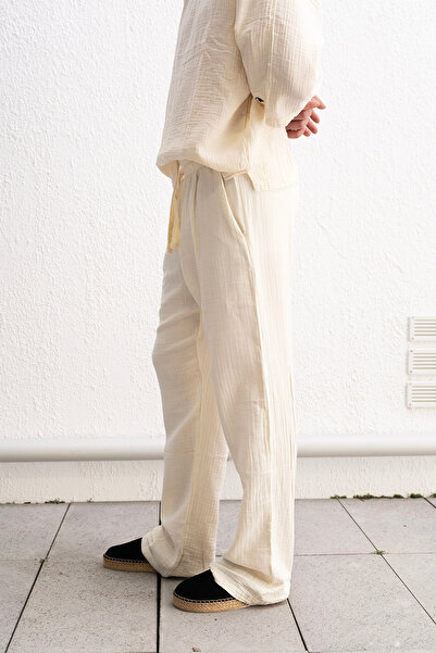 GIESTO DÖKÜMLÜ BAĞCIK DETAYLI BEJ PANTOLON