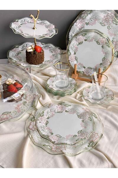 ROSSEV Nakkaş 34 Parça Cam Çay Seti