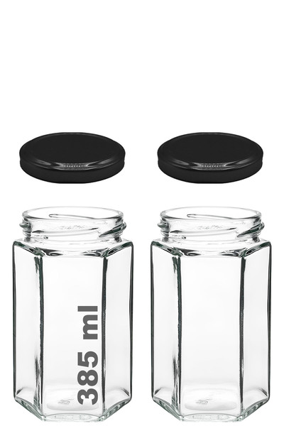 Afracam 385 ml Metal Kapaklı Altıgen Bal Kavanozu 385 Cc Şeffaf Hexagon Kavanoz 2 Adet (500 Gr Bal Alır)