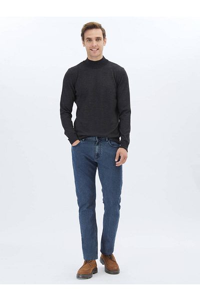 Kip Anthracite Half Turtleneck - Plain Knitwear with Wool Blend