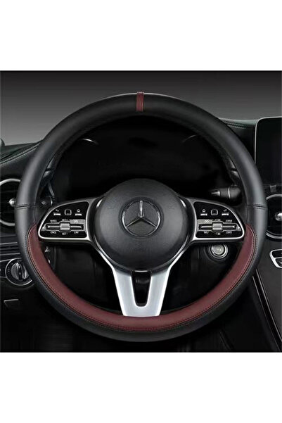 Choice غطاء عجلة قيادة سيارة من الجلد بالكامل باللون العنابي العالمي قابل للت...