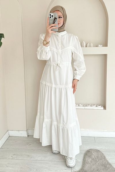 ButikMoor Mo334 Lace Judge Collar White Dress