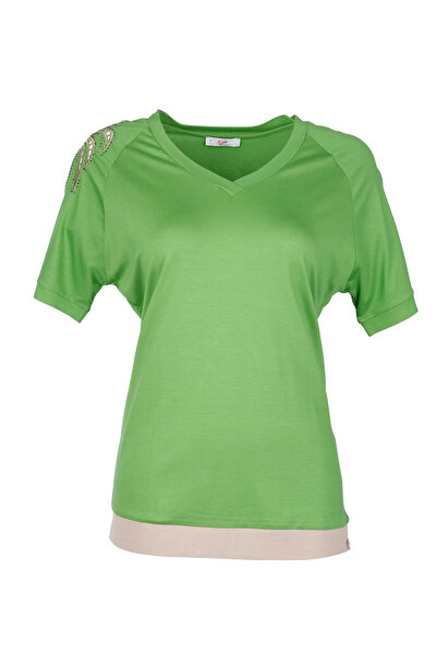 Vedi -bb Oversize V Yaka Kısa Kol Kadın T-Shirt - Minimalist Tarz