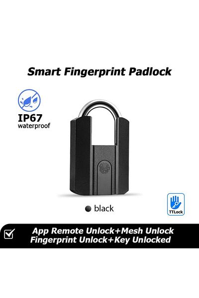 YRHAND black IP67 TTLock Bluetooth APP Smart Padlock Fingerprint Lock Keyless Mini Bag with Aleax Google Ho
