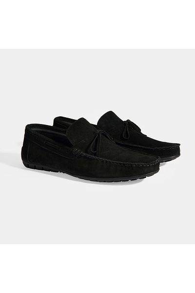 Desa Calandra Μαύρο ανδρικό slip-on σουέτ με λεπτομέρεια με κορδόνια
