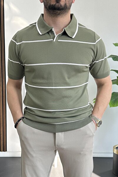 Edwox Ανδρικό μπλουζάκι με ριγέ πλαϊνό γιακά πράσινο Edw259