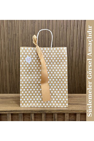 GİZPAK Kraft Burgu Saplı Çanta Gold Puantiyeli 25x31x12cm 25 Adet