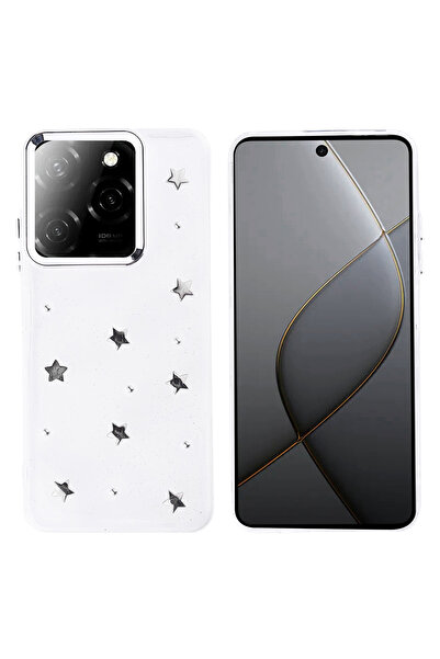 Ahlttiba غطاء متوافق مع Infinix Hot 40 للهاتف المحمول غطاء عمود شفاف فضي شفاف بتصميم وسادة هوائية