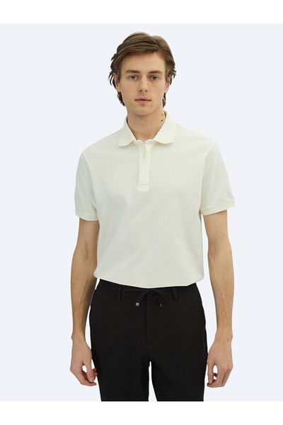 Kip Off White Plain Polo Neck 100% Cotton T-Shirt