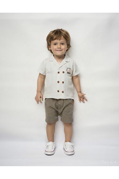 damdamin Baby Boys Double Breasted Lapel Double Button Shirt & Cotton/Linen Shorts Set