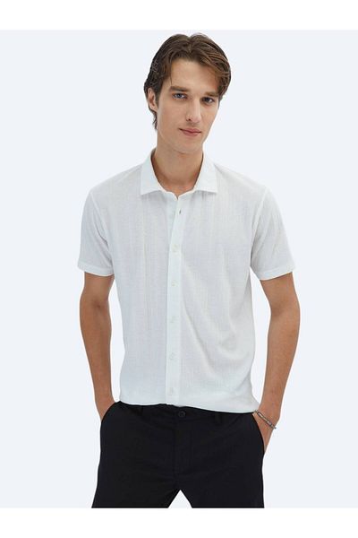 Kip White Patterned Regular Fit Casual Shirt