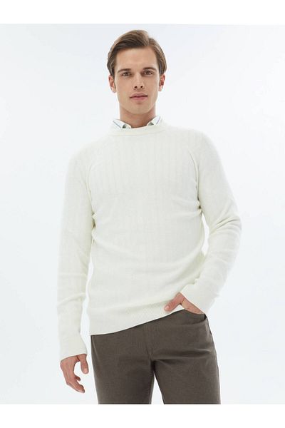 Kip Crew Neck Ecru Patterned Knitwear