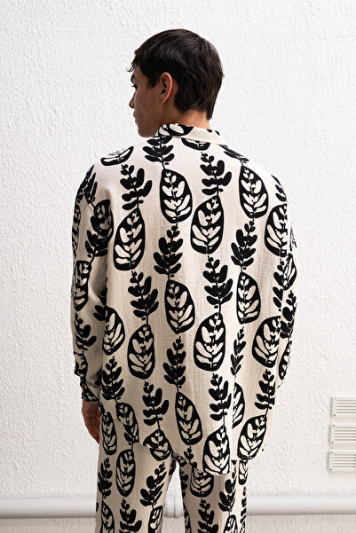 GIESTO Leaf Patterned Beige Shirt