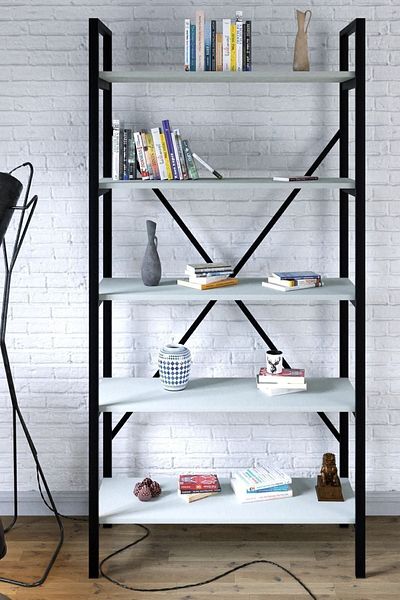 Ceramical Ktp 5 Tier Bookcase , Industrial Style Bookshelf For Living Room, Home Office - 90x180 Cm - White