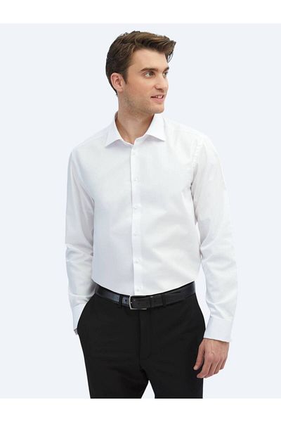 Kip White Plain Regular Fit Woven Classic 100% Cotton Shirt