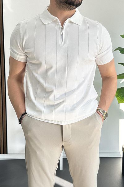 Edwox Ανδρικό μπλουζάκι με μισό φερμουάρ Polo Neck White Edw257