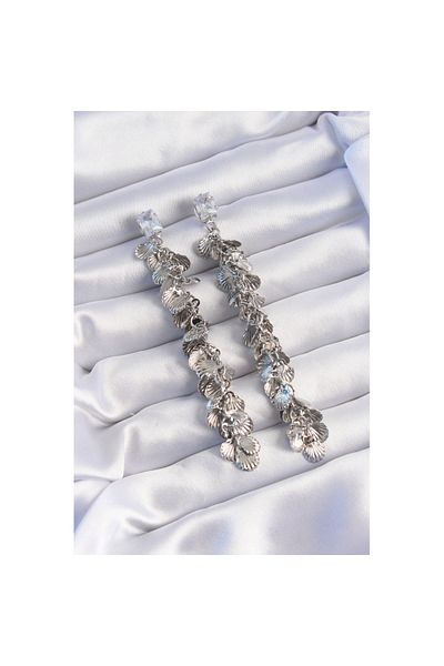 Skygo Brass Silver Color Zircon Stone Minimal Sea Shell Dangle Earrings - Tj-Bkp9253