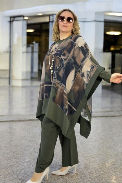 yagmurberen Tunica Poncho Capas din șifon - Bluză cu gât și pantaloni Buzzy Set de 3 mărimi mari