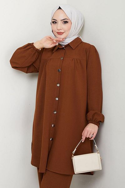 hafsamina Shirt Double Suit - Shirred Khvverengi Hm2689