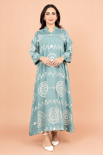 IKKXA Elegant Jalabiya with Intricate Embroidery Work