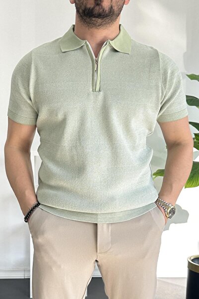 Edwox Ανδρικό μπλουζάκι με γιακά πόλο με φερμουάρ με χρωματικό σχέδιο Water Green Edw263