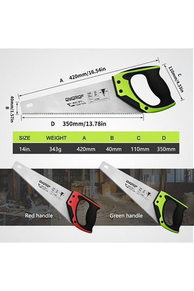 Choice red 14 Inch Pro Hand Saw 11 TPI Fine-Cut Soft-Grip Hardpoint Handsaw for Sawing Trimming Gardening C