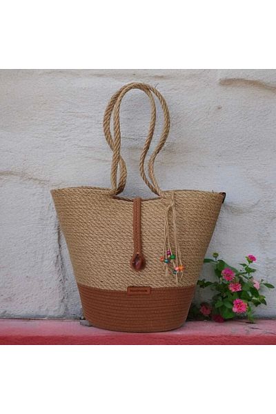 Hediyeninellitonu Ψάθινη Χειροποίητη Τσάντα Παραλίας - Casual Handle Design, Μεγάλη Τσάντα